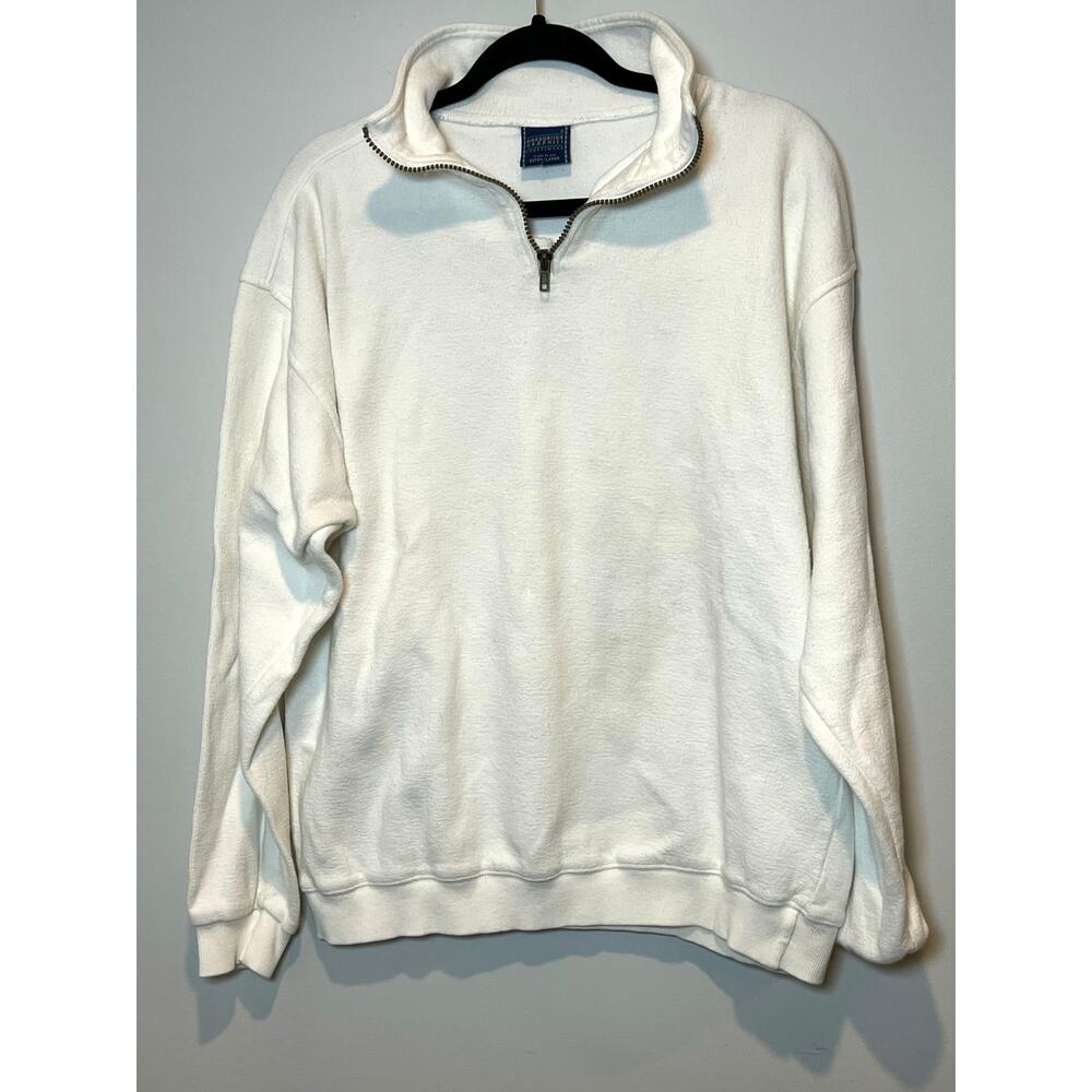 Vintage Harbor Side Graphics Sportswear Boating Quarter Zip White Mens Size XL‎